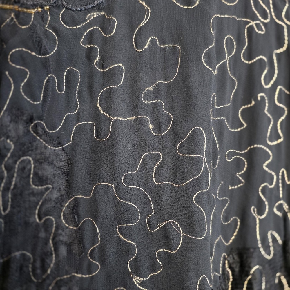 Chico's Kimono Wrap Women One Size Black Gold Embroidered Sequin Sheer Boho Chic - Picture 9 of 14